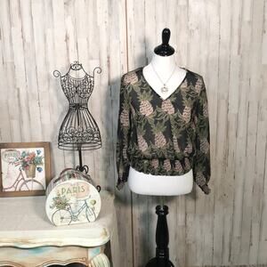 H&M Sheer Elastic Waist Pineapple Dress Blouse Size 4